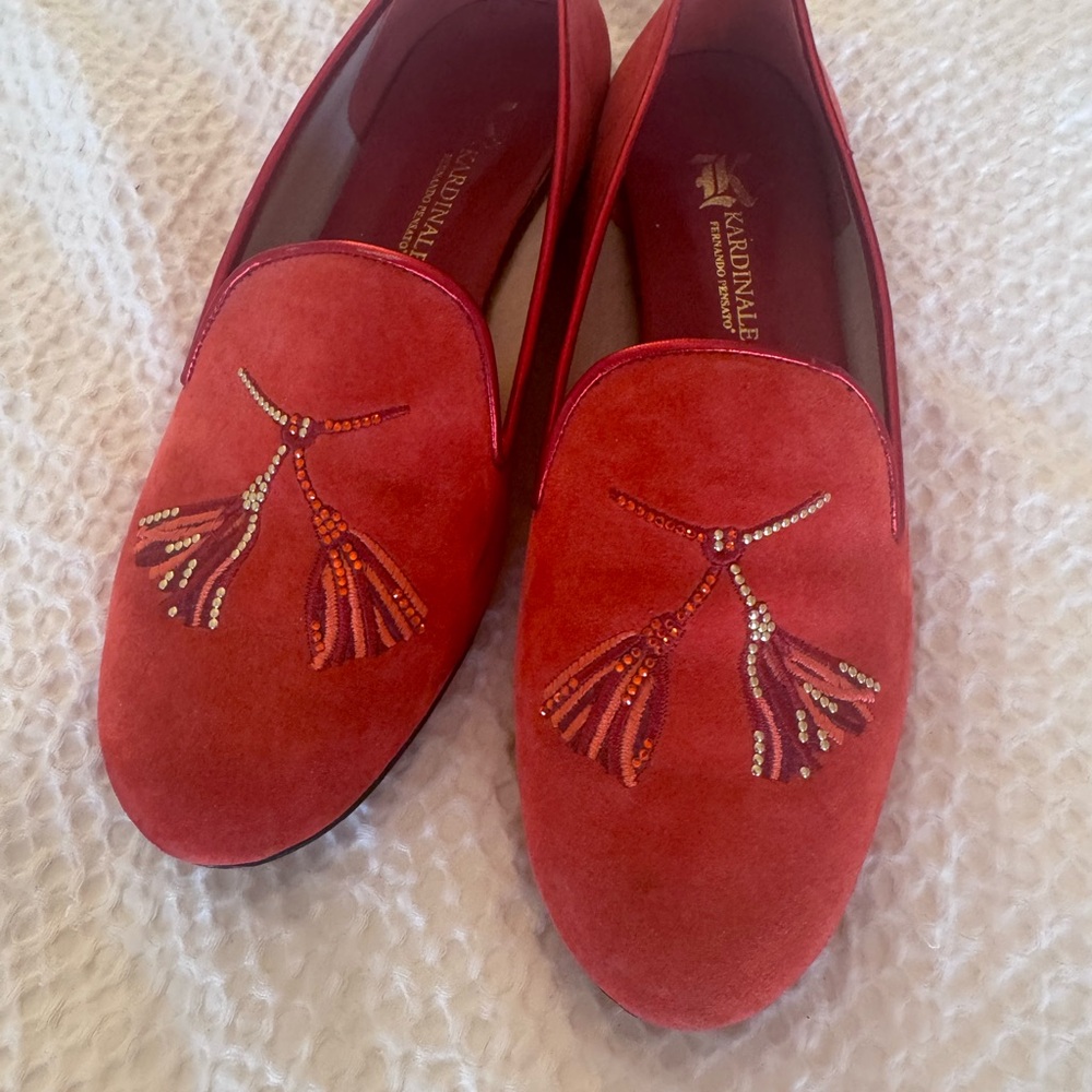 Red Beaded Kardinale Tassel Loafers